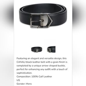 Canali Black Leather Belt with Silver Buckle. #129
